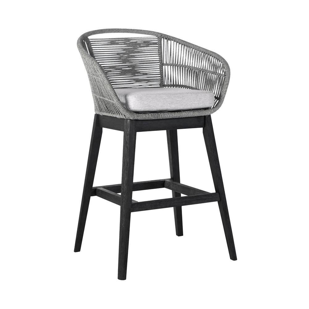 Armen Living - Tutti Frutti Indoor Outdoor Bar Height Bar Stool in Black Brushed Wood with Grey Rope - LCTFBAGRBL30 veiw 1