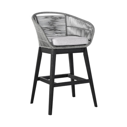Armen Living - Tutti Frutti Indoor Outdoor Bar Height Bar Stool in Black Brushed Wood with Grey Rope - LCTFBAGRBL30 veiw 1