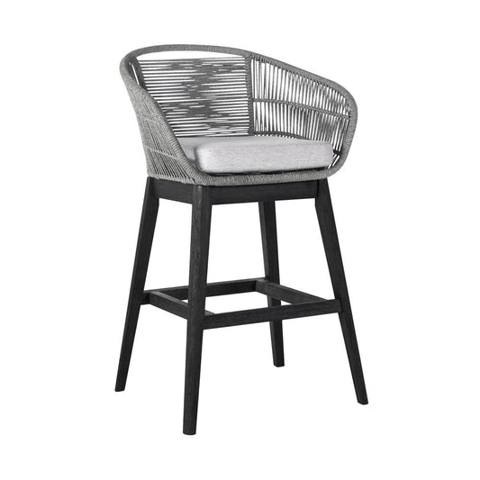Armen Living - Tutti Frutti Indoor Outdoor Bar Height Bar Stool in Black Brushed Wood with Grey Rope - LCTFBAGRBL30 veiw 1