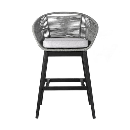 Armen Living - Tutti Frutti Indoor Outdoor Bar Height Bar Stool in Black Brushed Wood with Grey Rope - LCTFBAGRBL30 veiw 2