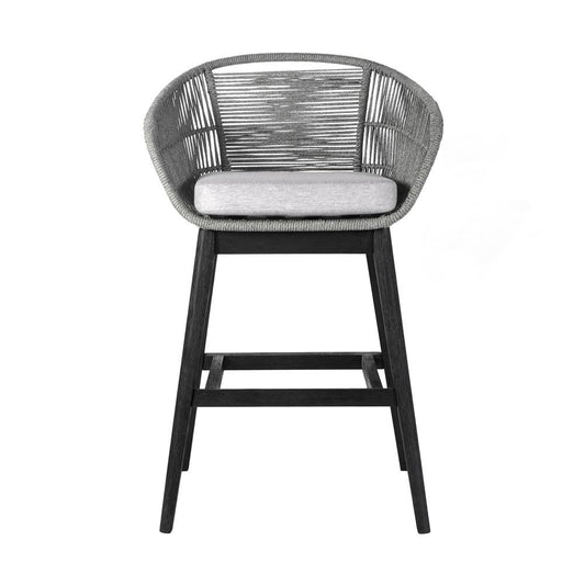 Armen Living - Tutti Frutti Indoor Outdoor Bar Height Bar Stool in Black Brushed Wood with Grey Rope - LCTFBAGRBL30 veiw 2