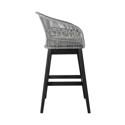 Armen Living - Tutti Frutti Indoor Outdoor Bar Height Bar Stool in Black Brushed Wood with Grey Rope - LCTFBAGRBL30 veiw 3