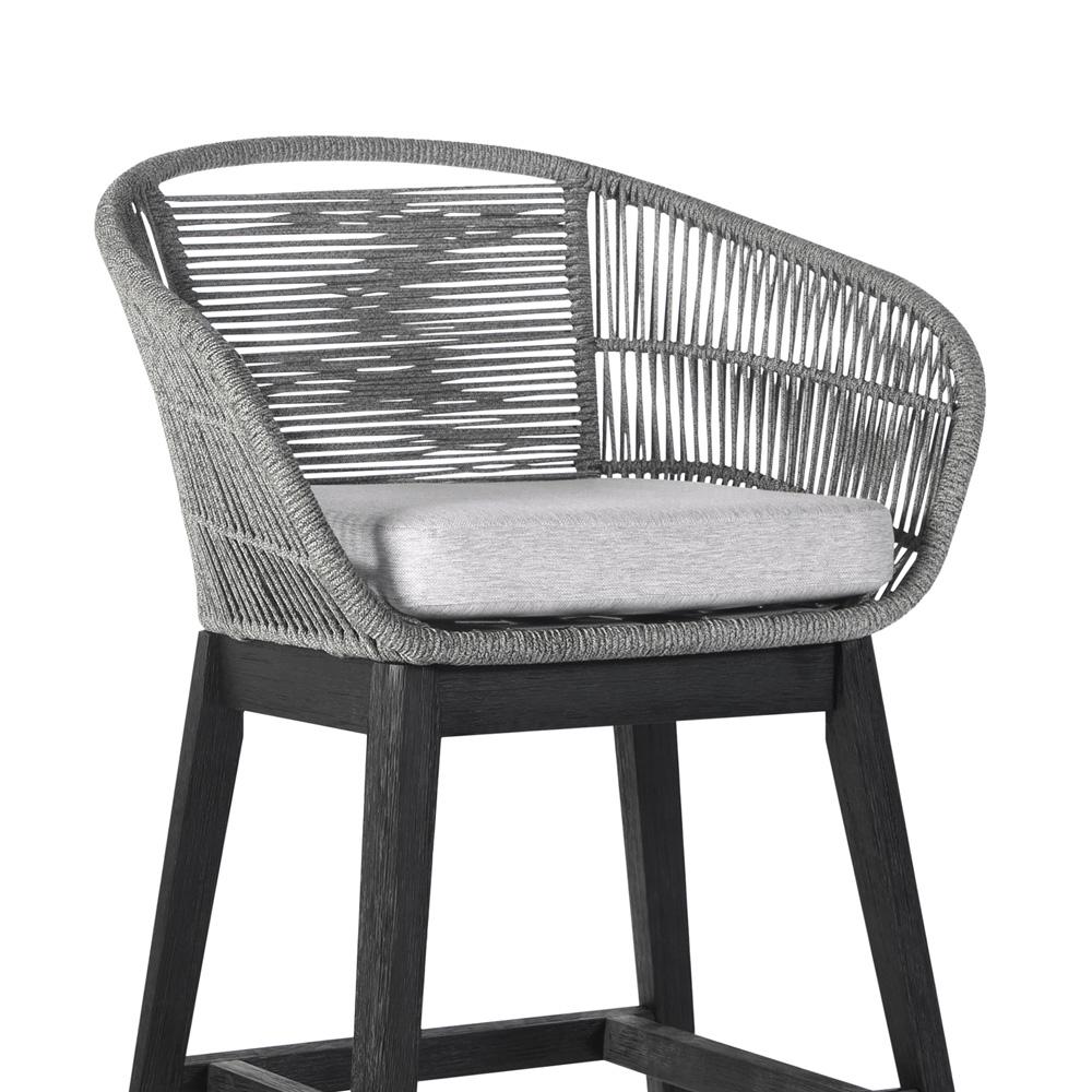 Armen Living - Tutti Frutti Indoor Outdoor Bar Height Bar Stool in Black Brushed Wood with Grey Rope - LCTFBAGRBL30 veiw 5