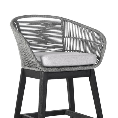Armen Living - Tutti Frutti Indoor Outdoor Bar Height Bar Stool in Black Brushed Wood with Grey Rope - LCTFBAGRBL30 veiw 5