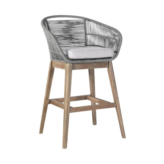 Armen Living - Tutti Frutti Indoor Outdoor Bar Height Bar Stool in Aged Teak Wood with Grey Rope - LCTFBAGRTK30 veiw 1