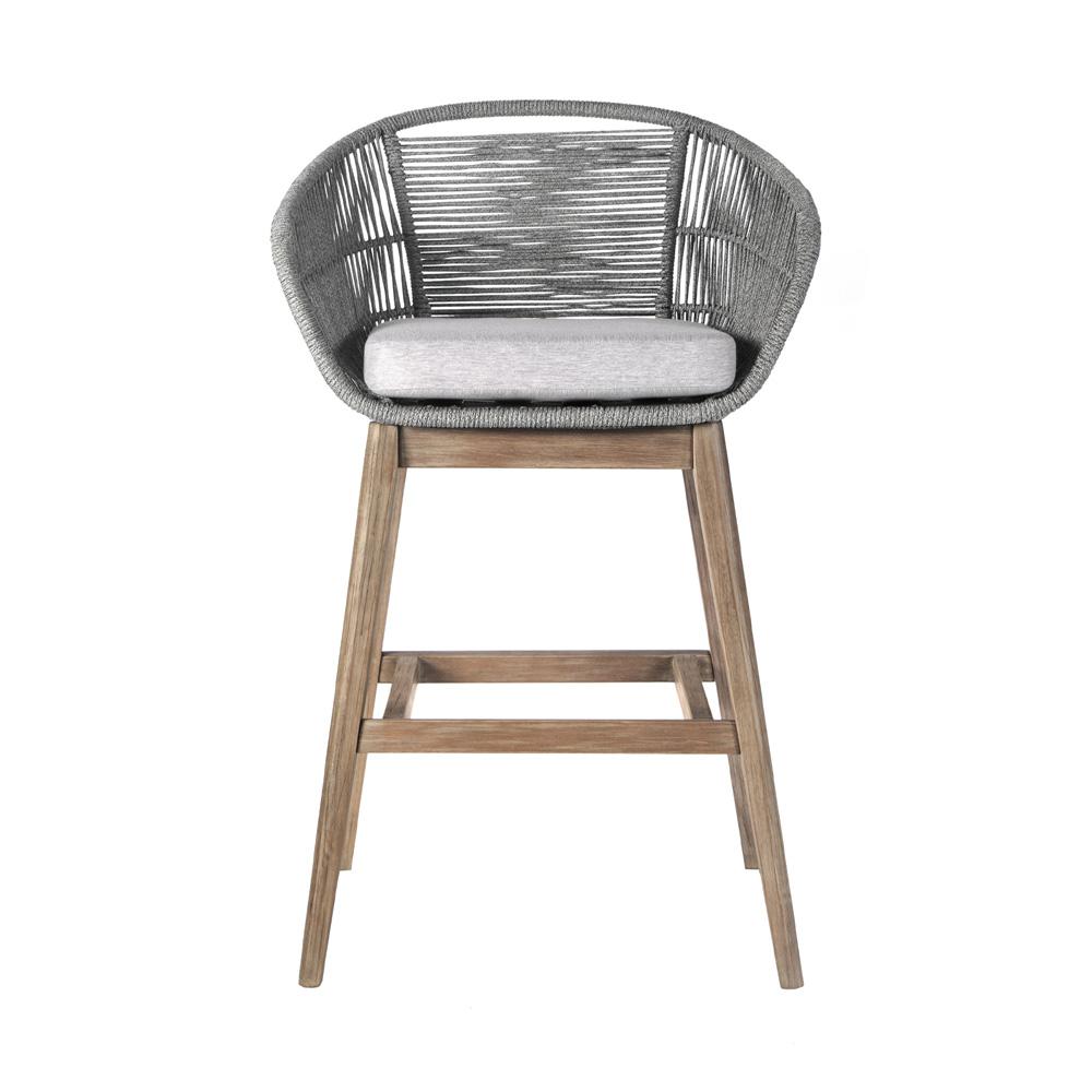 Armen Living - Tutti Frutti Indoor Outdoor Bar Height Bar Stool in Aged Teak Wood with Grey Rope - LCTFBAGRTK30 veiw 2