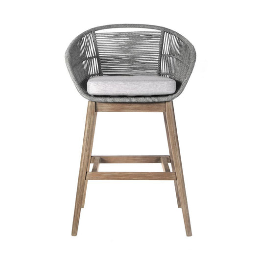 Armen Living - Tutti Frutti Indoor Outdoor Bar Height Bar Stool in Aged Teak Wood with Grey Rope - LCTFBAGRTK30 veiw 2