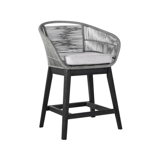 Armen Living - Tutti Frutti Indoor Outdoor Counter Height Bar Stool in Black Brushed Wood with Grey Rope - LCTFBAGRBL26 veiw 1