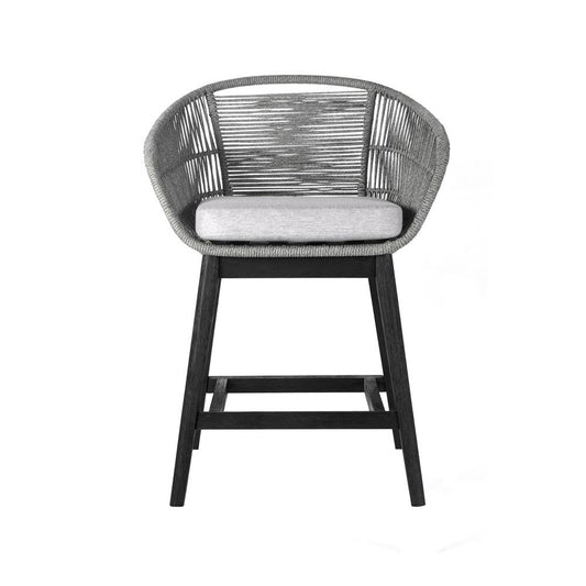 Armen Living - Tutti Frutti Indoor Outdoor Counter Height Bar Stool in Black Brushed Wood with Grey Rope - LCTFBAGRBL26 veiw 2