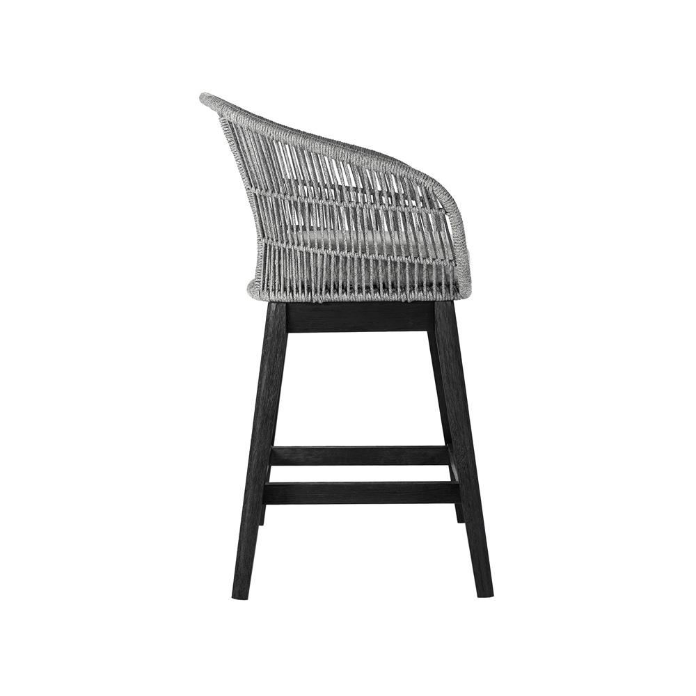 Armen Living - Tutti Frutti Indoor Outdoor Counter Height Bar Stool in Black Brushed Wood with Grey Rope - LCTFBAGRBL26 veiw 3