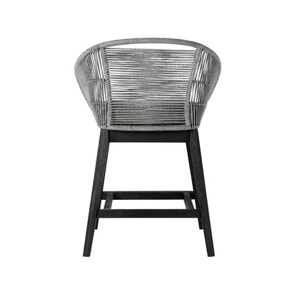 Armen Living - Tutti Frutti Indoor Outdoor Counter Height Bar Stool in Black Brushed Wood with Grey Rope - LCTFBAGRBL26 veiw 4