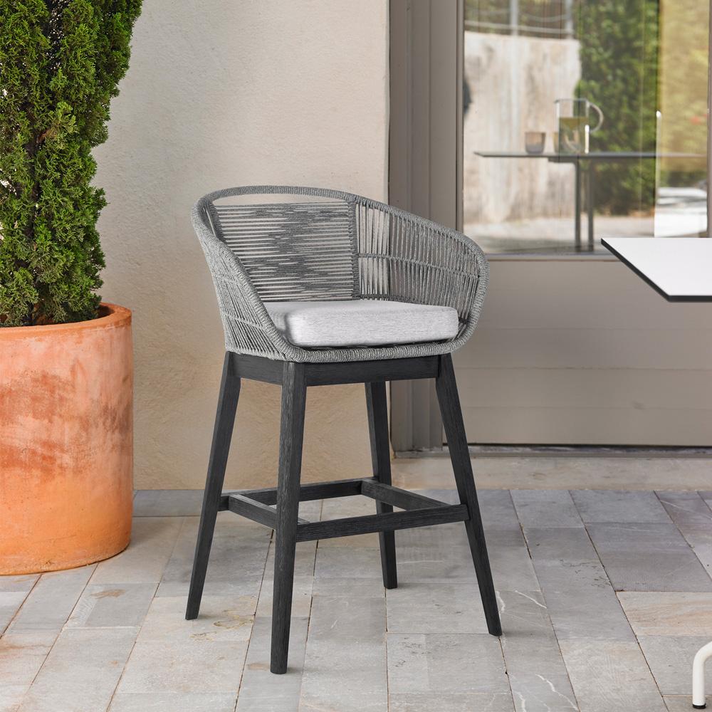 Armen Living - Tutti Frutti Indoor Outdoor Counter Height Bar Stool in Black Brushed Wood with Grey Rope - LCTFBAGRBL26 veiw 9