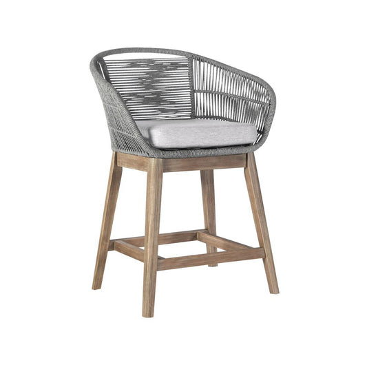 Armen Living - Tutti Frutti Indoor Outdoor Counter Height Bar Stool in Aged Teak Wood with Grey Rope - LCTFBAGRTK26 veiw 1