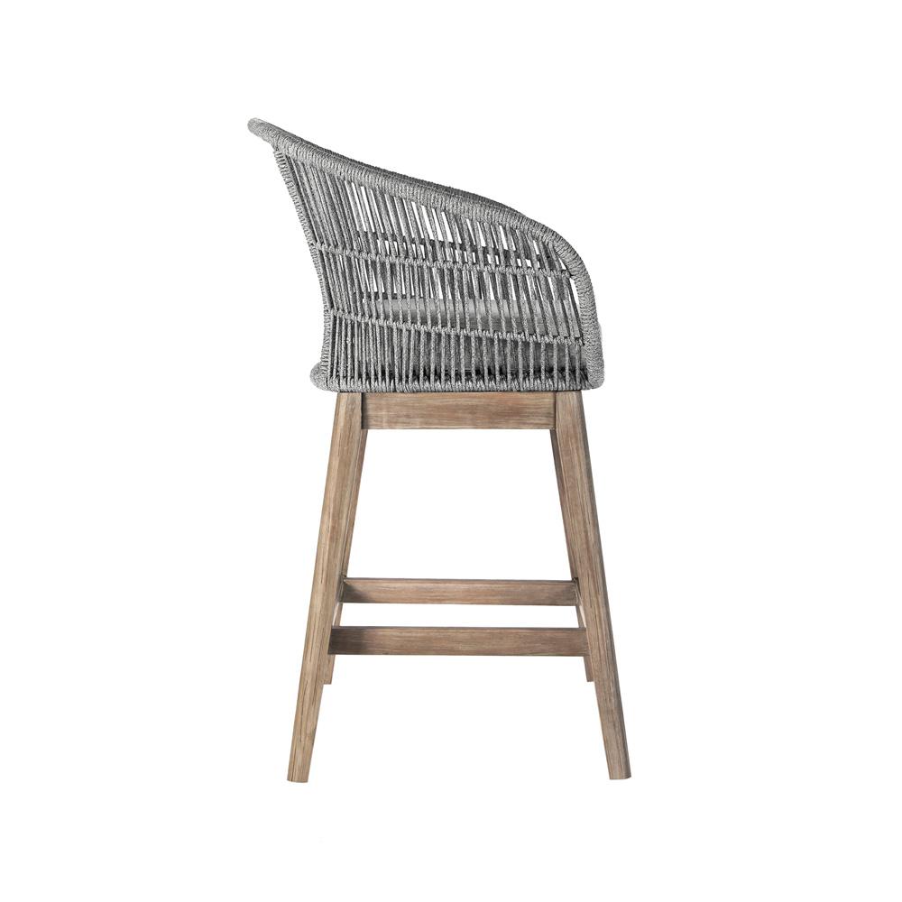 Armen Living - Tutti Frutti Indoor Outdoor Counter Height Bar Stool in Aged Teak Wood with Grey Rope - LCTFBAGRTK26 veiw 3