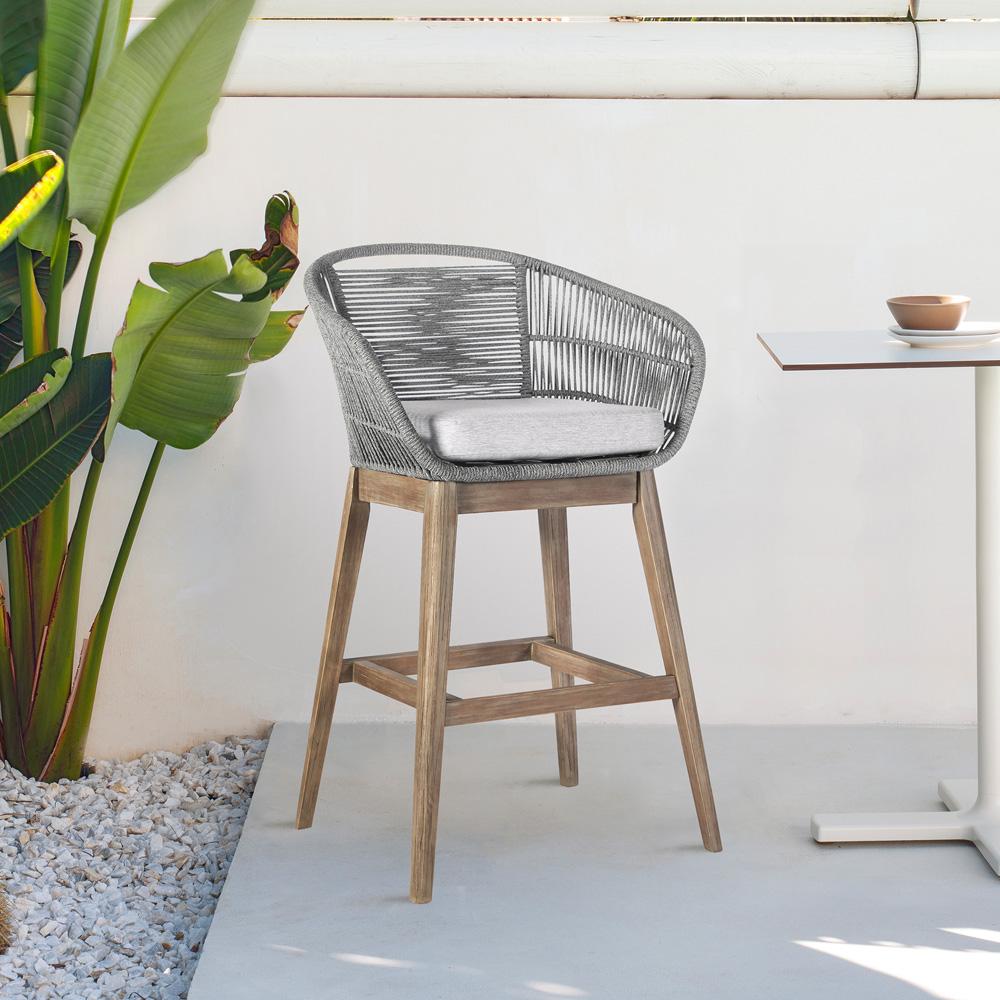 Armen Living - Tutti Frutti Indoor Outdoor Counter Height Bar Stool in Aged Teak Wood with Grey Rope - LCTFBAGRTK26 veiw 9
