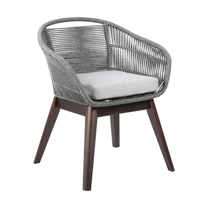 Armen Living - Tutti Frutti Indoor Outdoor Dining Chair in Dark Eucalyptus Wood with Latte Rope and Grey Cushions - LCTFSIGRY veiw 1