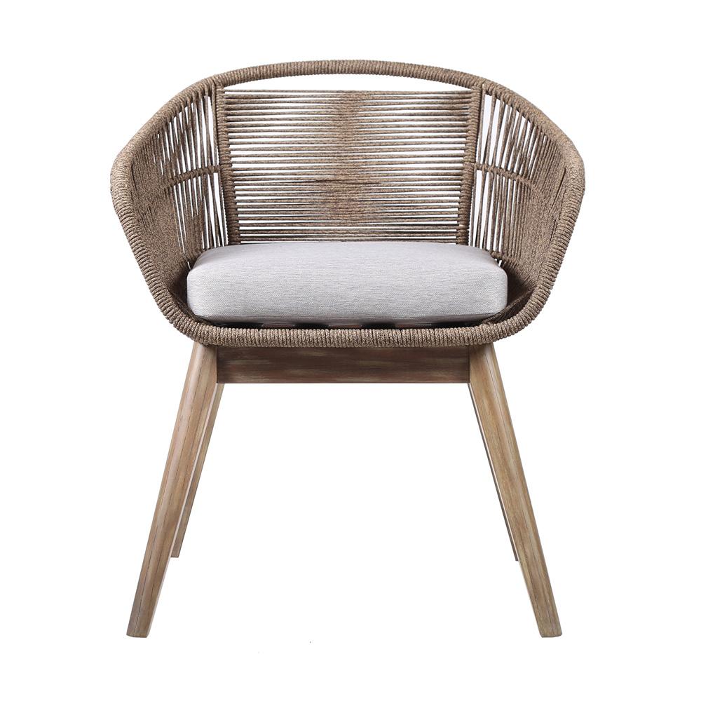 Armen Living - Tutti Frutti Indoor Outdoor Dining Chair in Light Eucalyptus Wood with Latte Rope and Grey Cushion - LCTFSITRU veiw 2