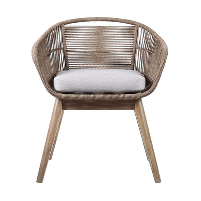 Armen Living - Tutti Frutti Indoor Outdoor Dining Chair in Light Eucalyptus Wood with Latte Rope and Grey Cushion - LCTFSITRU veiw 2
