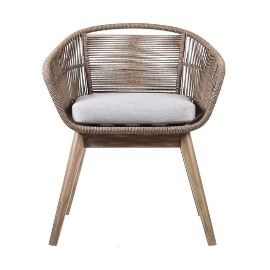 Armen Living - Tutti Frutti Indoor Outdoor Dining Chair in Light Eucalyptus Wood with Latte Rope and Grey Cushion - LCTFSITRU veiw 2
