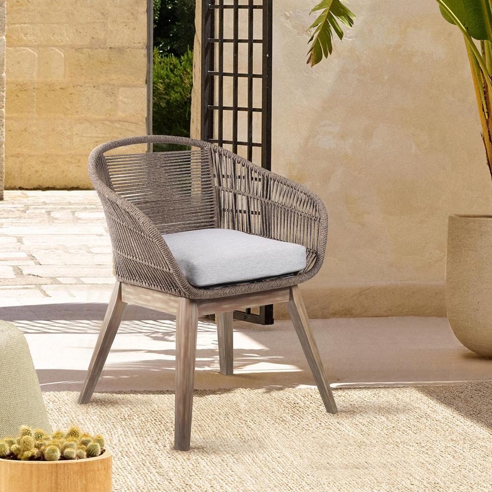 Armen Living - Tutti Frutti Indoor Outdoor Dining Chair in Light Eucalyptus Wood with Latte Rope and Grey Cushion - LCTFSITRU veiw 7