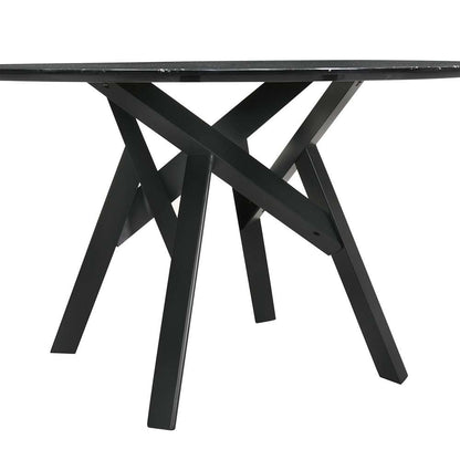 Armen Living - Venus 54in Round Mid-Century Modern Black Marble Dining Table with Black Wood Legs - LCVEDIBLK veiw 2