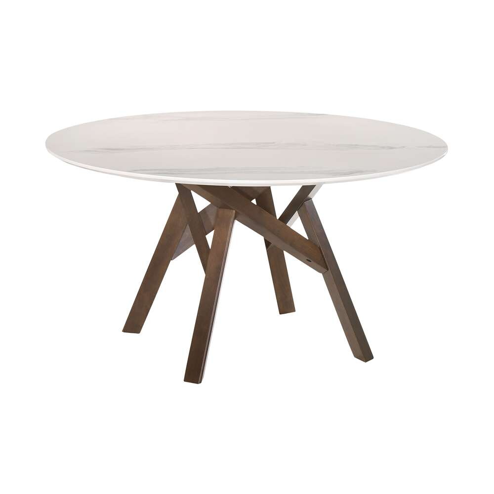 Armen Living - Venus 54in Round Mid-Century Modern White Marble Dining Table with Walnut Wood Legs - LCVEDIWA veiw 1