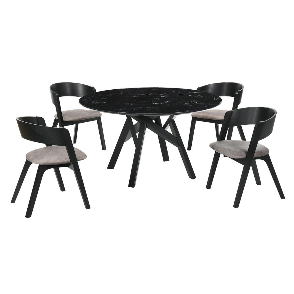 Armen Living - Venus and Jackie 5 Piece Black Marble Round Dining Set - SETVEDIBLK5E veiw 1