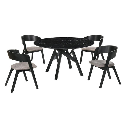 Armen Living - Venus and Jackie 5 Piece Black Marble Round Dining Set - SETVEDIBLK5E veiw 1