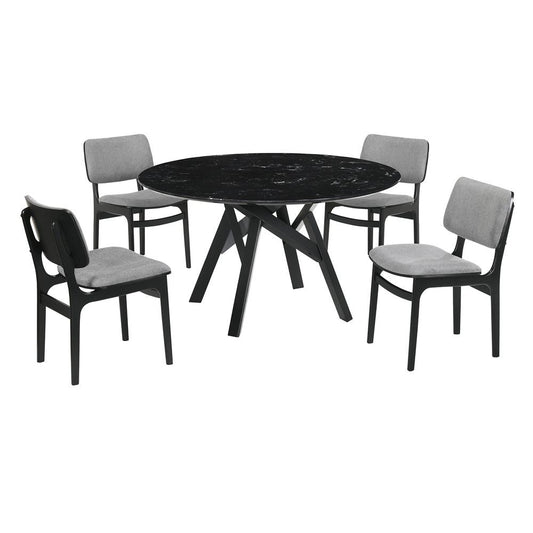 Armen Living - Venus and Lima 5 Piece Black Marble Round Dining Set - SETVEDIBLK5D veiw 1