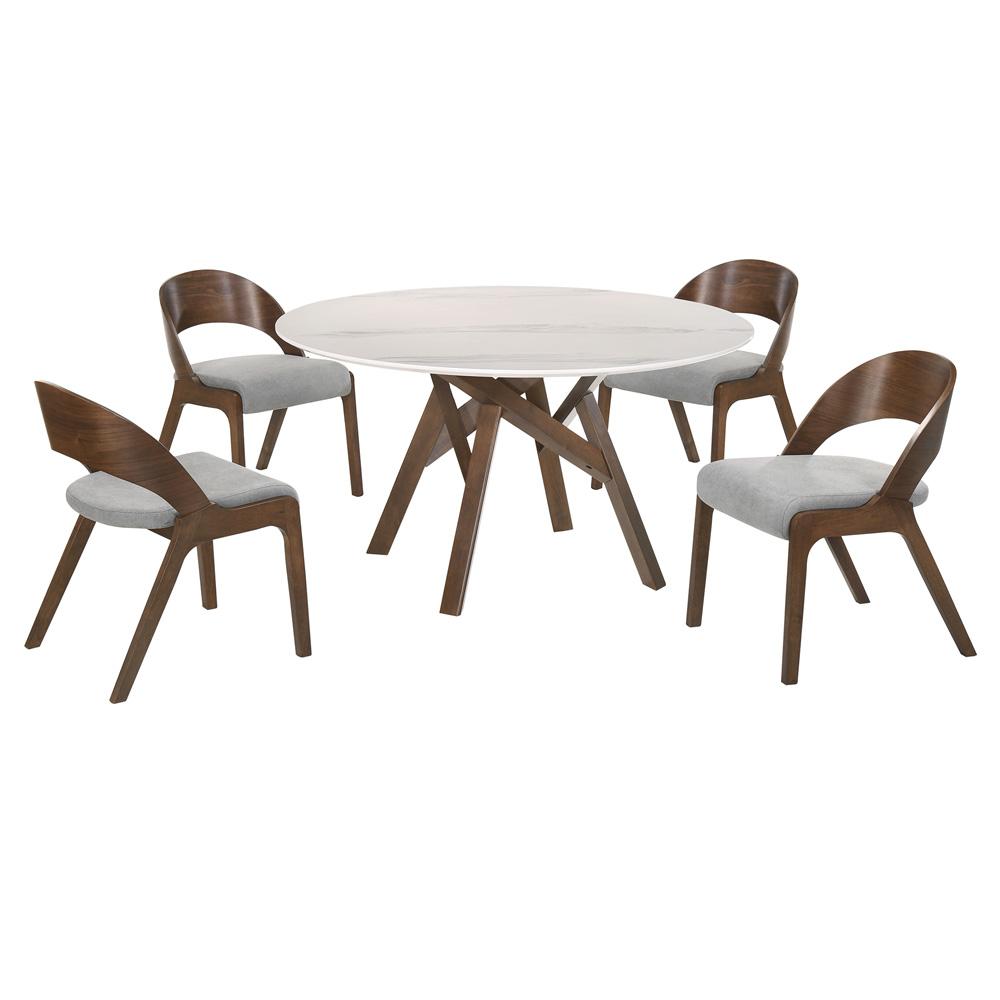 Armen Living - Venus and Polly 5 Piece Walnut and Marble Round Dining Set - SETVEDIWA5B veiw 1