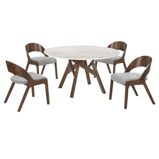 Armen Living - Venus and Polly 5 Piece Walnut and Marble Round Dining Set - SETVEDIWA5B veiw 1