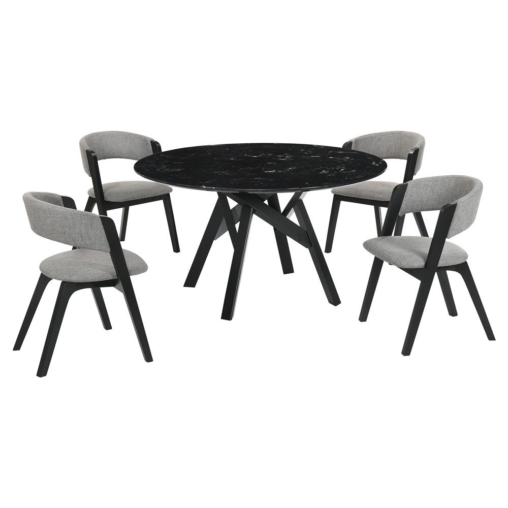 Armen Living - Venus and Rowan 5 Piece Black Marble Round Dining Set - SETVEDIBLK5B veiw 1