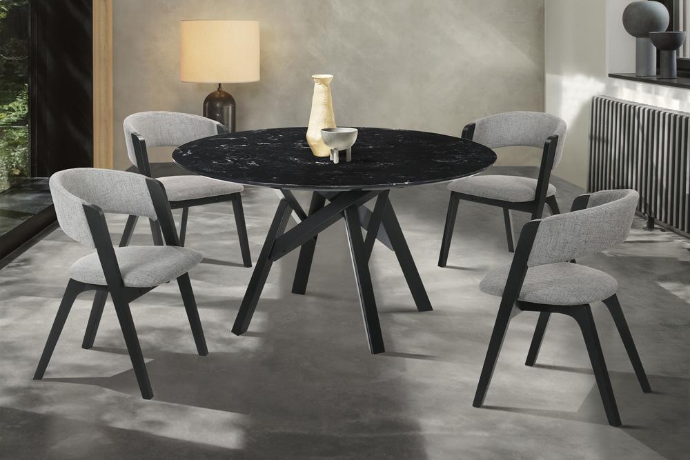 Armen Living - Venus and Rowan 5 Piece Black Marble Round Dining Set - SETVEDIBLK5B veiw 8