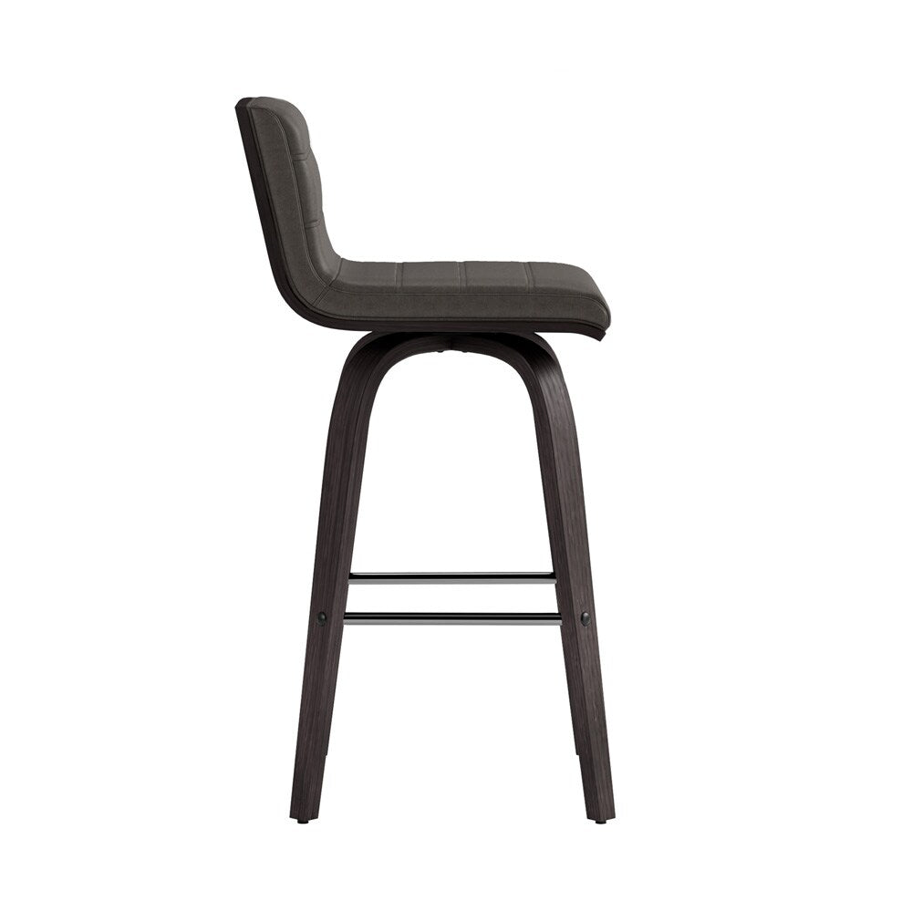 Armen Living - Vienna 26in Counter Height Swivel Grey Faux Leather and Black Wood Bar Stool - LCVIBAGRBL26 veiw 4