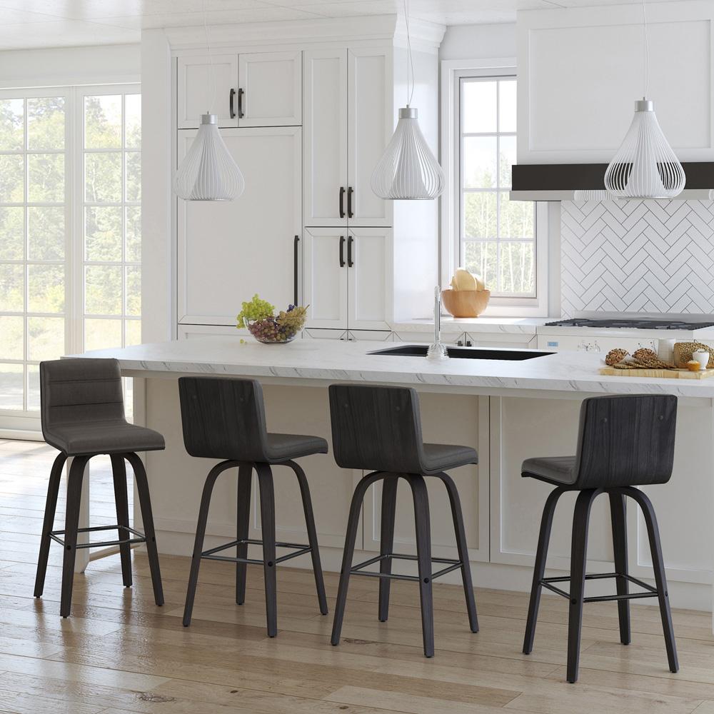 Armen Living - Vienna 26in Counter Height Swivel Grey Faux Leather and Black Wood Bar Stool - LCVIBAGRBL26 veiw 6