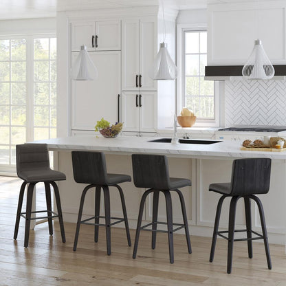 Armen Living - Vienna 26in Counter Height Swivel Grey Faux Leather and Black Wood Bar Stool - LCVIBAGRBL26 veiw 6