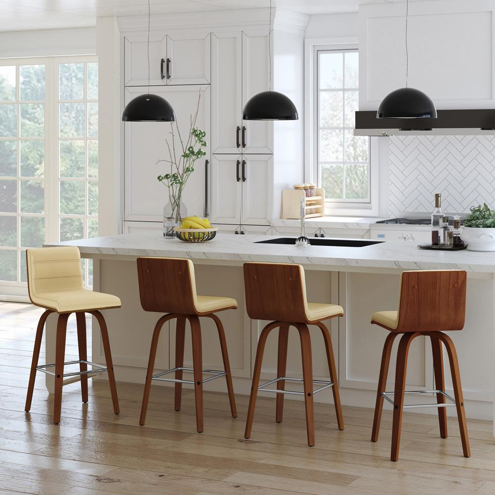 Armen Living - Vienna 26in Counter Height Swivel Cream Faux Leather and Walnut Wood Bar Stool - LCVIBACRWA26 veiw 9