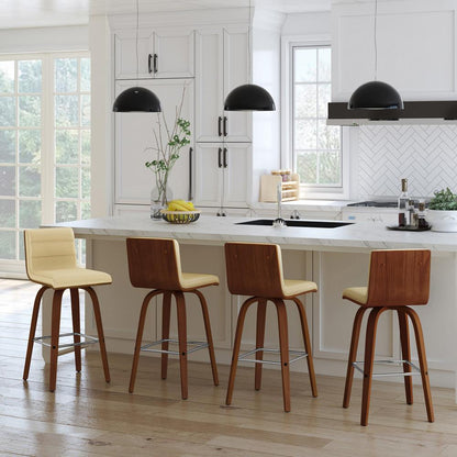 Armen Living - Vienna 26in Counter Height Swivel Cream Faux Leather and Walnut Wood Bar Stool - LCVIBACRWA26 veiw 9
