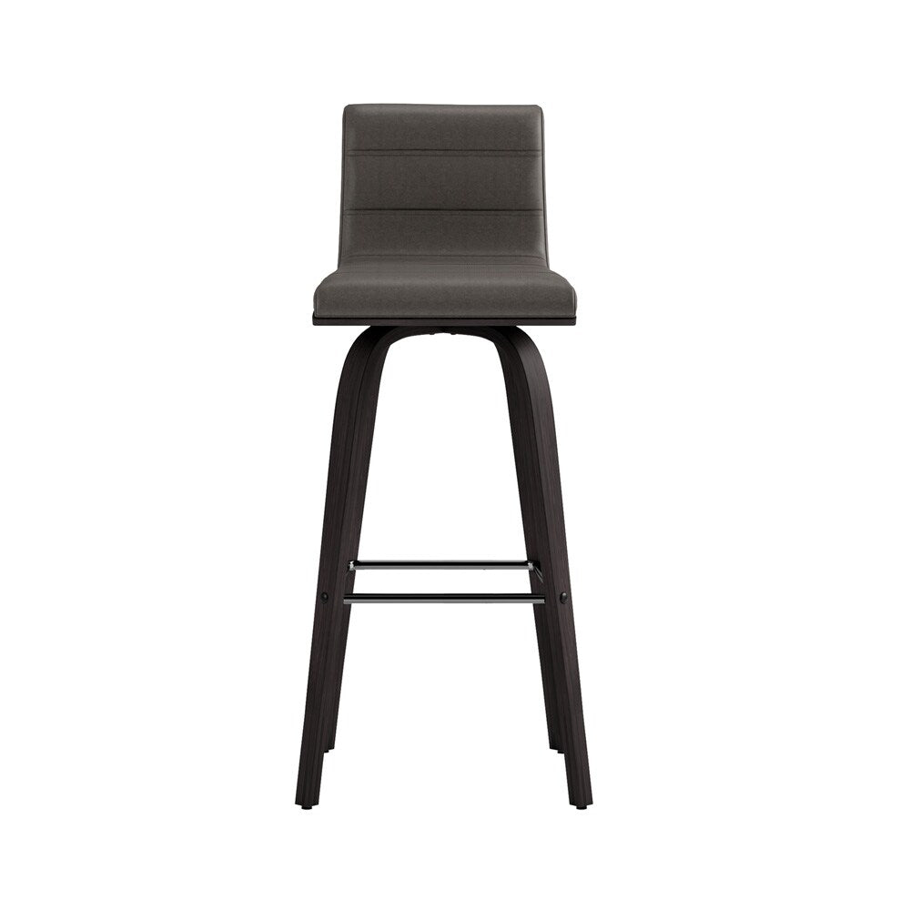 Armen Living - Vienna 30in Bar Height Swivel Grey Faux Leather and Black Wood Bar Stool - LCVIBAGRBL30 veiw 3