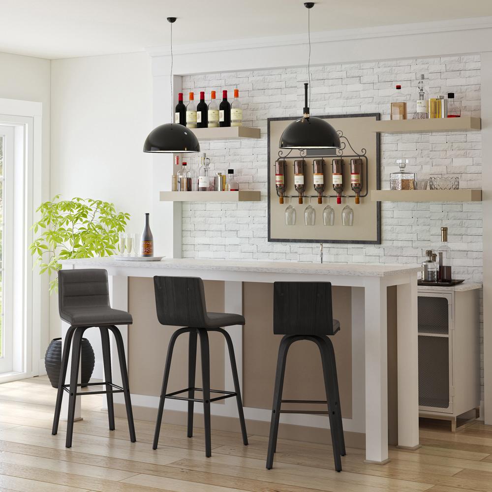 Armen Living - Vienna 30in Bar Height Swivel Grey Faux Leather and Black Wood Bar Stool - LCVIBAGRBL30 veiw 6