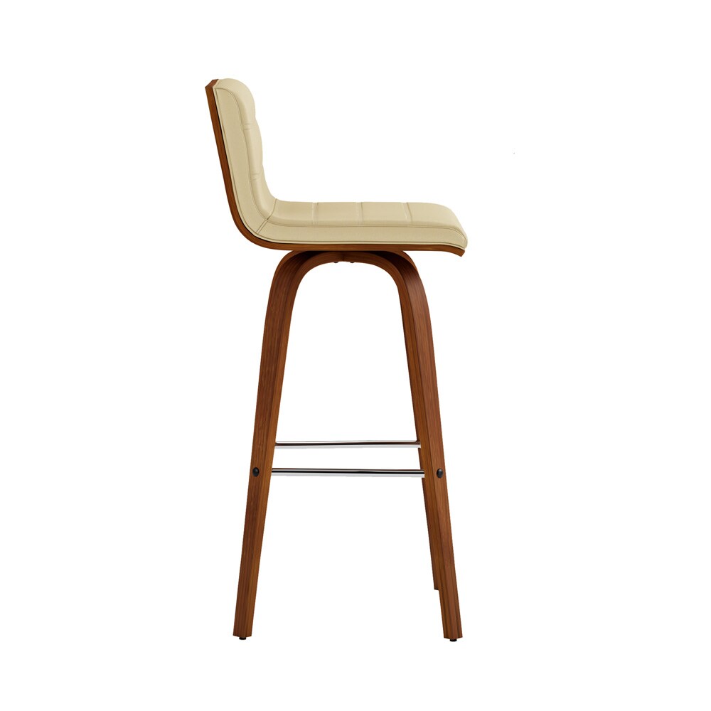 Armen Living - Vienna 30in Bar Height Swivel Cream Faux Leather and Walnut Wood Bar Stool - LCVIBACRWA30 veiw 4