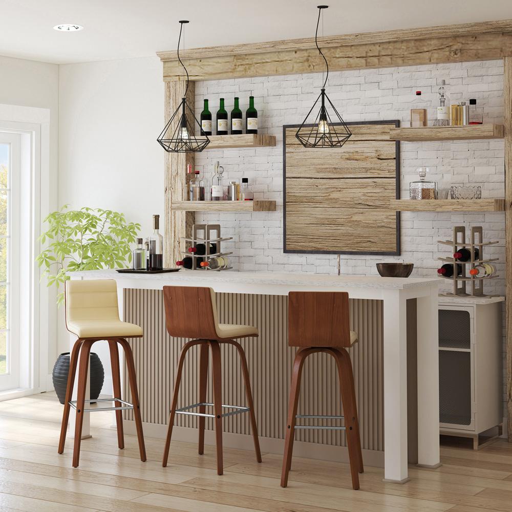 Armen Living - Vienna 30in Bar Height Swivel Cream Faux Leather and Walnut Wood Bar Stool - LCVIBACRWA30 veiw 9