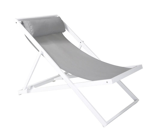 Armen Living - Wave Outdoor Patio Aluminum Deck Chair in White Powder Coated Finish with Grey Sling Textilene - LCWALOWH veiw 1