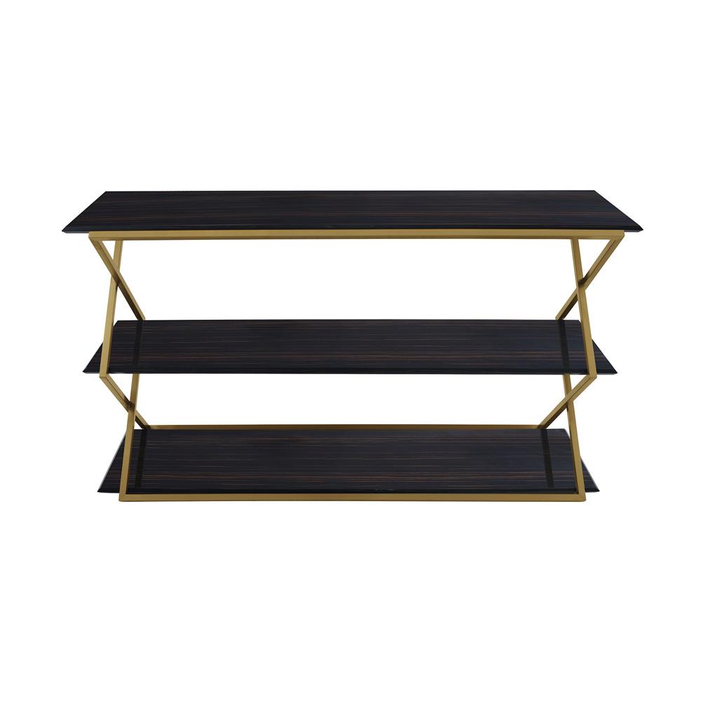 Armen Living - Westlake 3-Tier Dark Brown Console Table with Brushed Gold Legs - LCWLCNBRGLD veiw 1