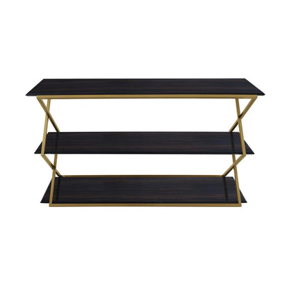 Armen Living - Westlake 3-Tier Dark Brown Console Table with Brushed Gold Legs - LCWLCNBRGLD veiw 1