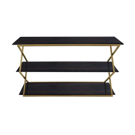Armen Living - Westlake 3-Tier Dark Brown Console Table with Brushed Gold Legs - LCWLCNBRGLD veiw 1