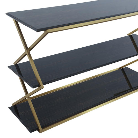 Armen Living - Westlake 3-Tier Dark Brown Console Table with Brushed Gold Legs - LCWLCNBRGLD veiw 2