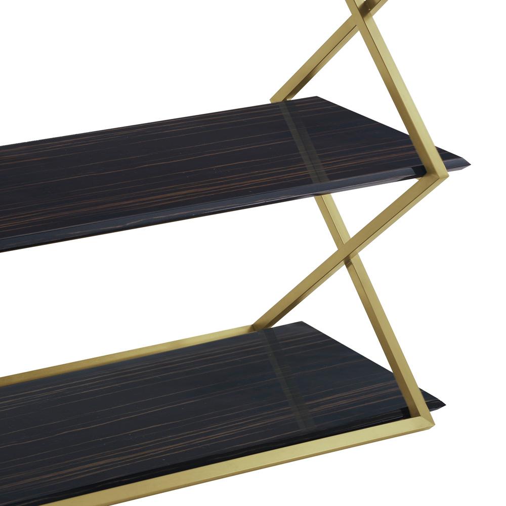 Armen Living - Westlake 3-Tier Dark Brown Console Table with Brushed Gold Legs - LCWLCNBRGLD veiw 4