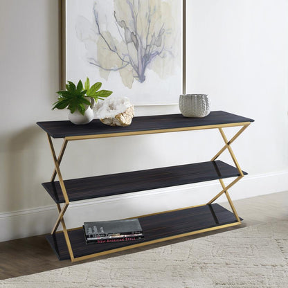 Armen Living - Westlake 3-Tier Dark Brown Console Table with Brushed Gold Legs - LCWLCNBRGLD veiw 5