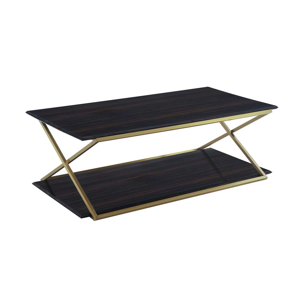 Armen Living - Westlake Dark Brown Veneer Coffee Table with Brushed Gold Legs - LCWLCOBRGLD veiw 1